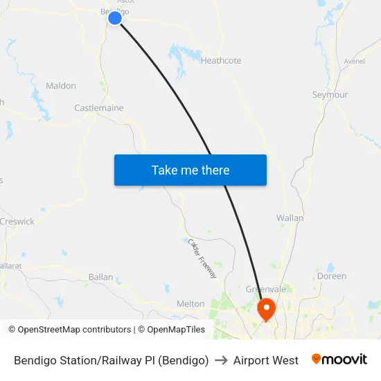 Bendigo Station/Railway Pl to Airport West map