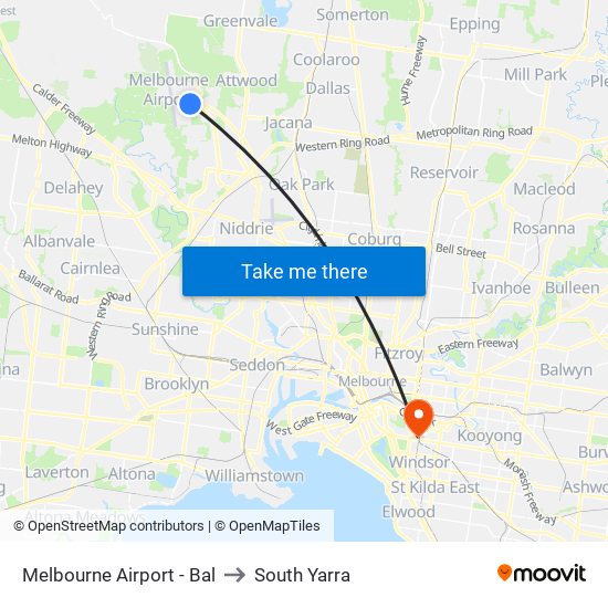 Melbourne Airport - Bal to South Yarra map