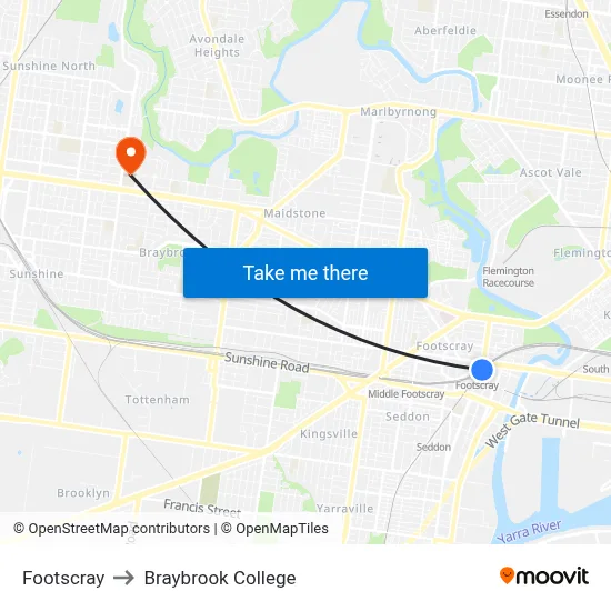 Footscray to Braybrook College map