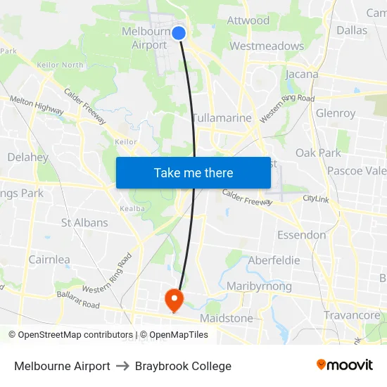 Melbourne Airport to Braybrook College map