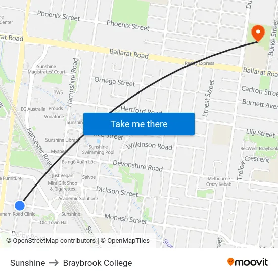 Sunshine to Braybrook College map