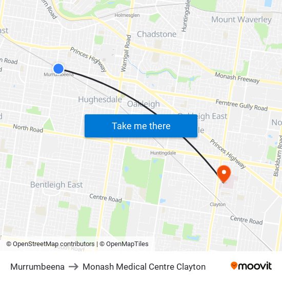 Murrumbeena to Monash Medical Centre Clayton map