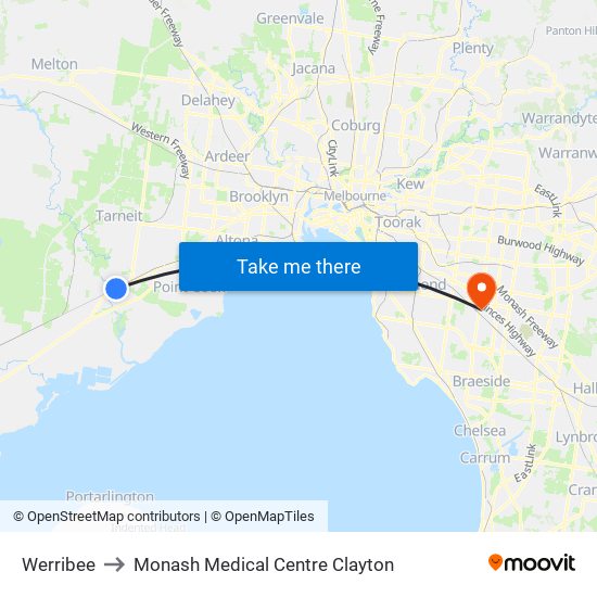 Werribee to Monash Medical Centre Clayton map