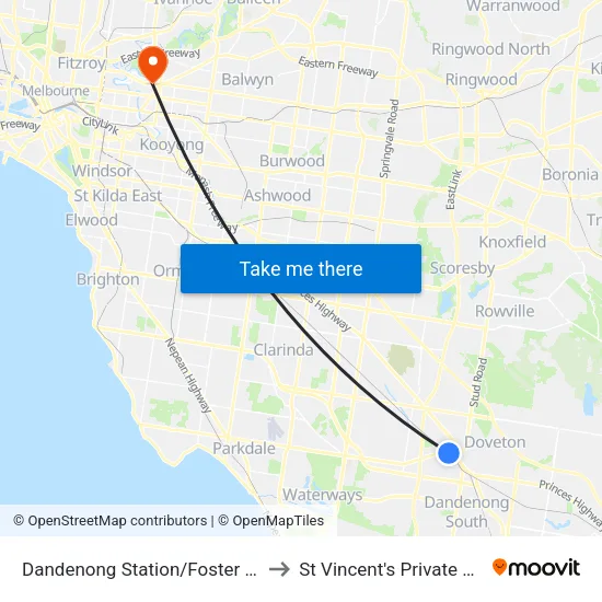 Dandenong Station/Foster St to St Vincent's Private Hospital Kew map