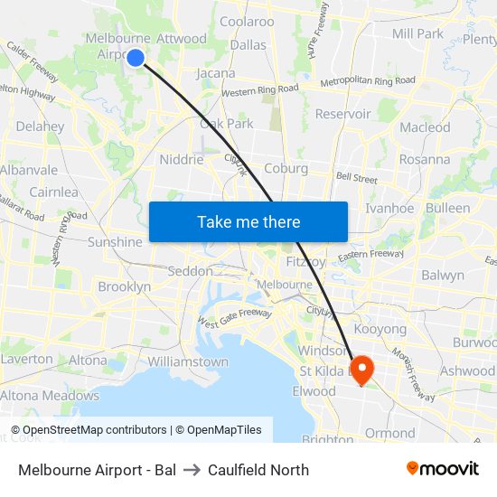 Melbourne Airport - Bal to Caulfield North map