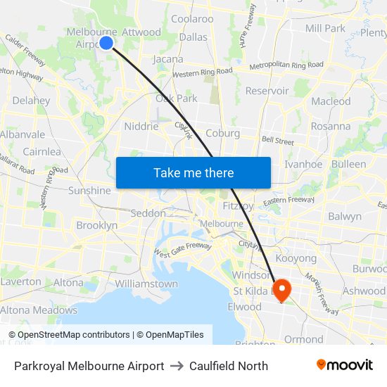 Parkroyal Melbourne Airport to Caulfield North map