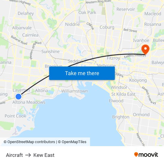 Aircraft to Kew East map