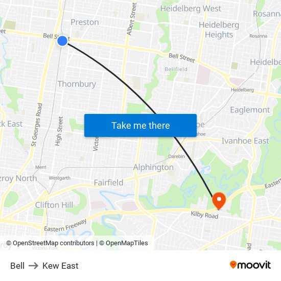 Bell to Kew East map