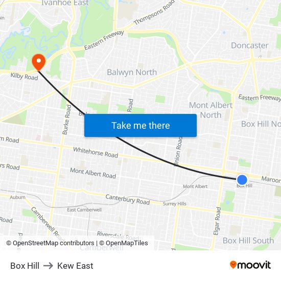 Box Hill to Kew East map