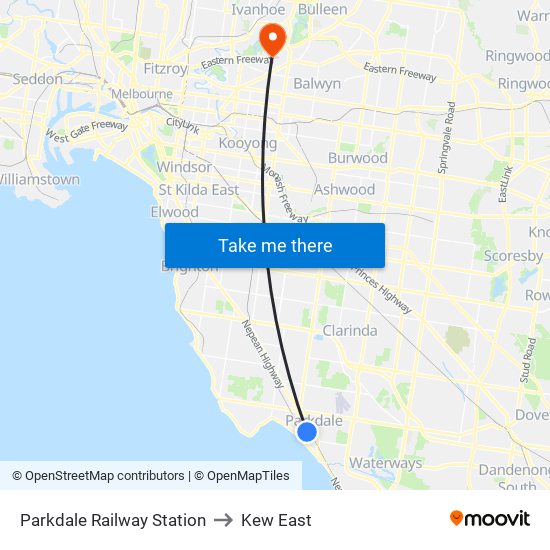 Parkdale Railway Station to Kew East map