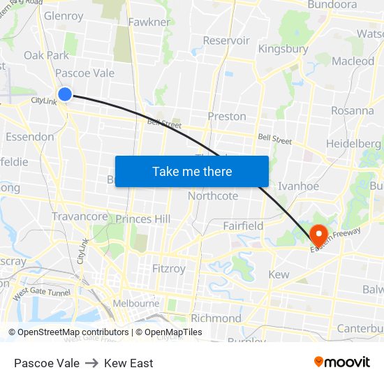 Pascoe Vale to Kew East map