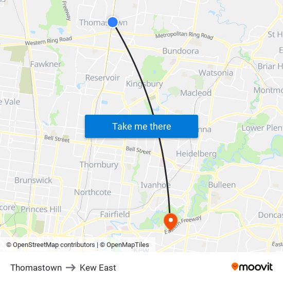 Thomastown to Kew East map