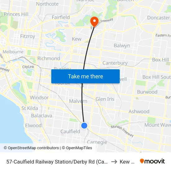 Caulfield Railway Station/Derby Rd #57 to Kew East map