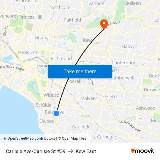 Carlisle Ave/Carlisle St #39 to Kew East map