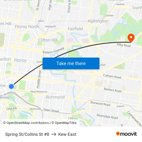 Spring St/Collins St #8 to Kew East map