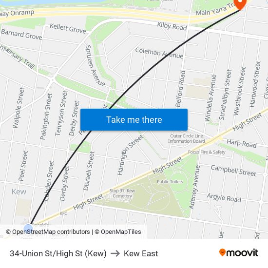 34-Union St/High St (Kew) to Kew East map