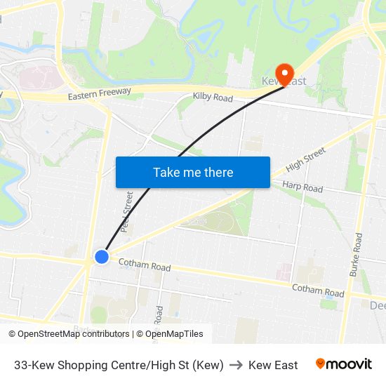 33-Kew Shopping Centre/High St (Kew) to Kew East map