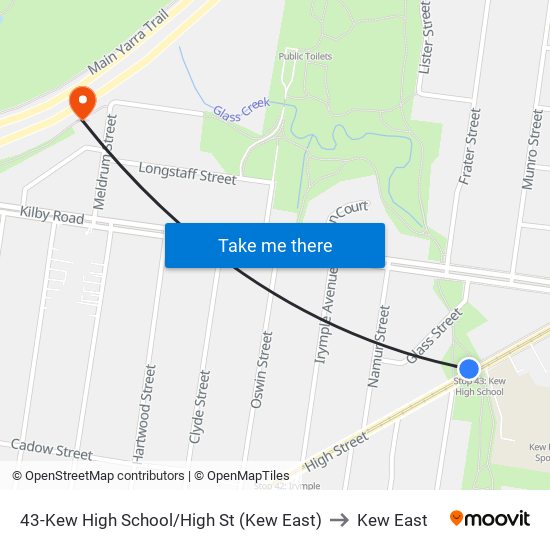 43-Kew High School/High St (Kew East) to Kew East map