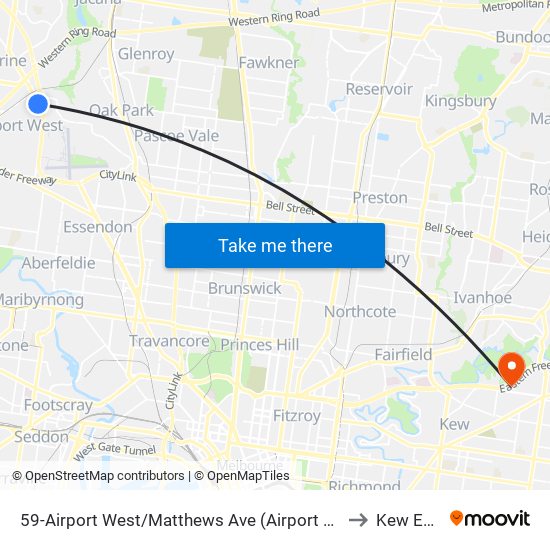 59-Airport West/Matthews Ave (Airport West) to Kew East map