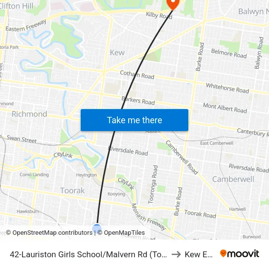 Lauriston Girls School/Malvern Rd #42 to Kew East map