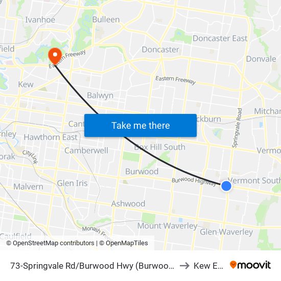 73-Springvale Rd/Burwood Hwy (Burwood East) to Kew East map