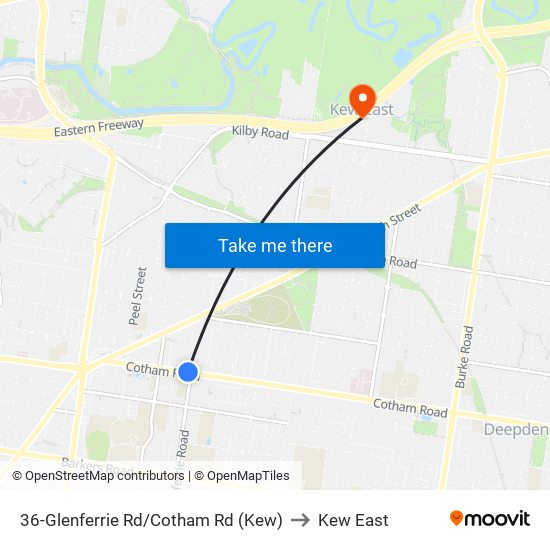 36-Glenferrie Rd/Cotham Rd (Kew) to Kew East map