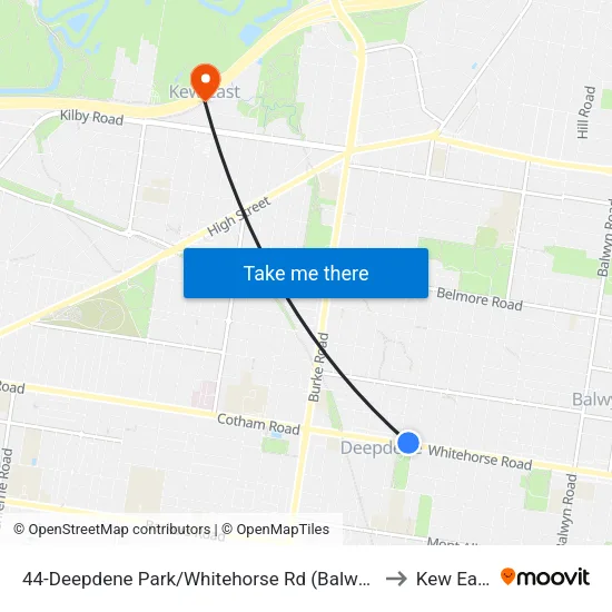 Deepdene Park/Whitehorse Rd #44 to Kew East map