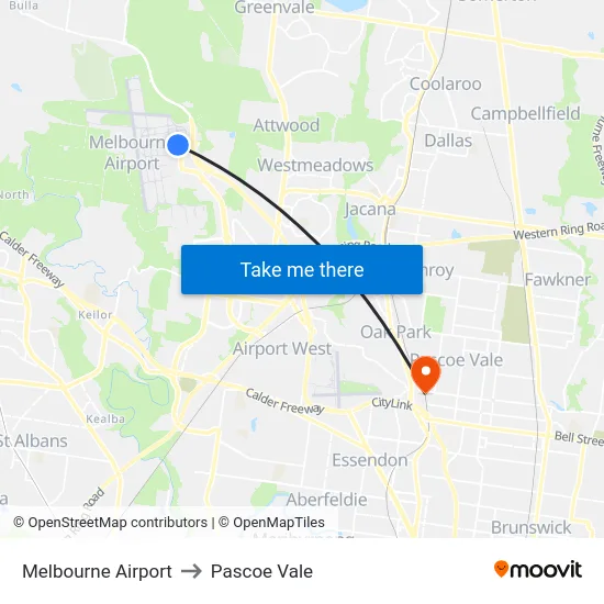 Melbourne Airport to Pascoe Vale map