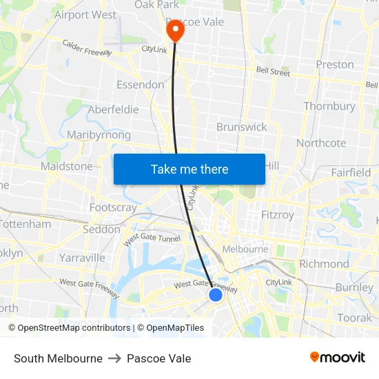 South Melbourne to Pascoe Vale map