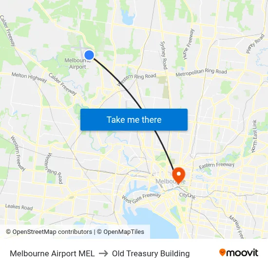 Melbourne Airport MEL to Old Treasury Building map