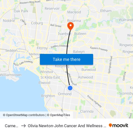 Carnegie to Olivia Newton-John Cancer And Wellness Centre map