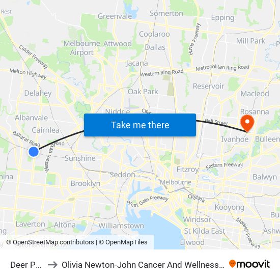 Deer Park to Olivia Newton-John Cancer And Wellness Centre map