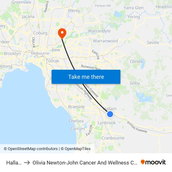 Hallam to Olivia Newton-John Cancer And Wellness Centre map