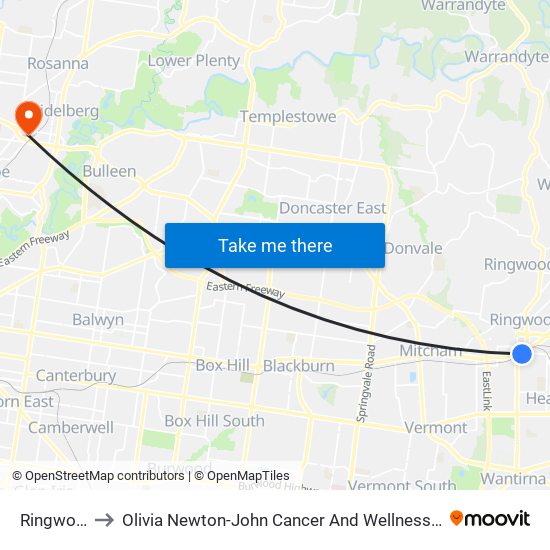 Ringwood to Olivia Newton-John Cancer And Wellness Centre map