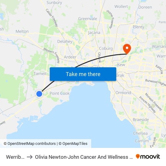 Werribee to Olivia Newton-John Cancer And Wellness Centre map