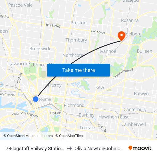 7-Flagstaff Railway Station/William St (Melbourne City) to Olivia Newton-John Cancer And Wellness Centre map