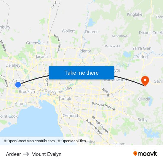 Ardeer to Mount Evelyn map