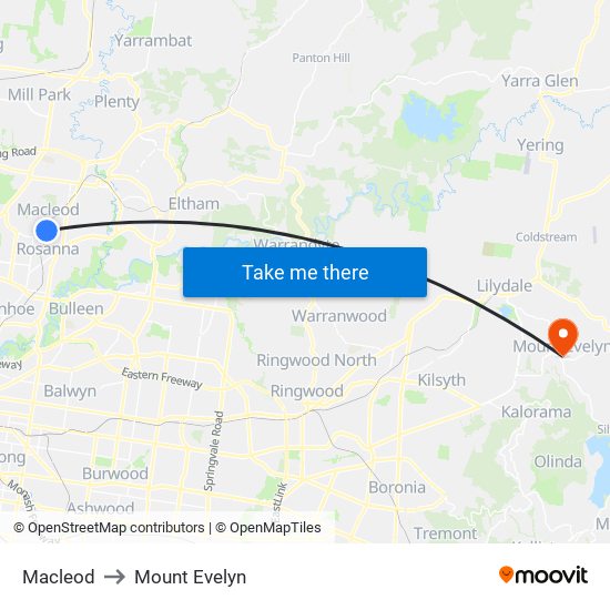 Macleod to Mount Evelyn map
