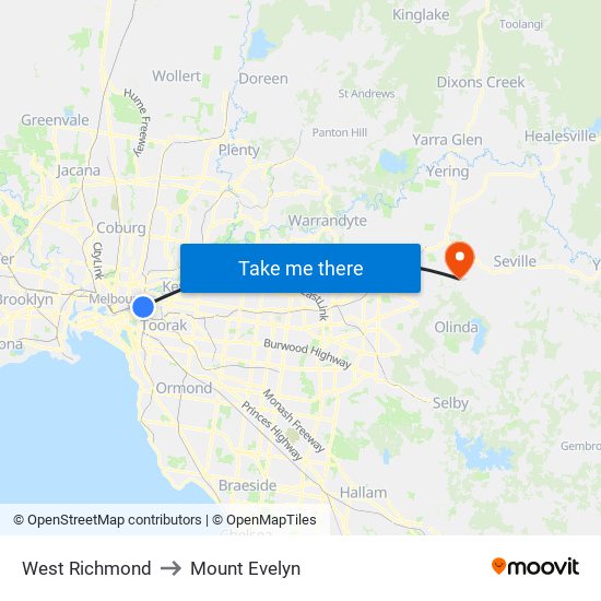 West Richmond to Mount Evelyn map