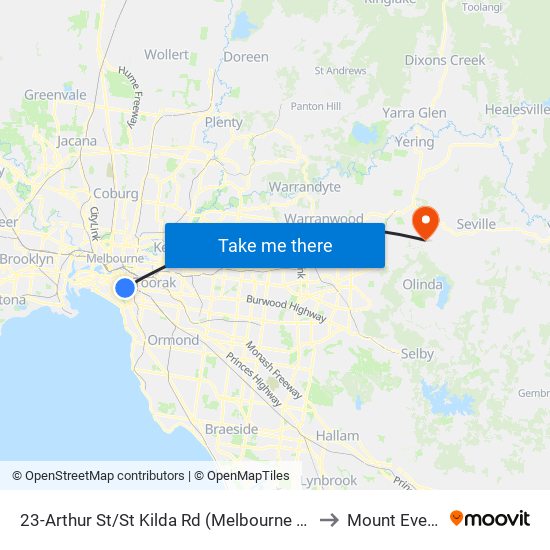 23-Arthur St/St Kilda Rd (Melbourne City) to Mount Evelyn map