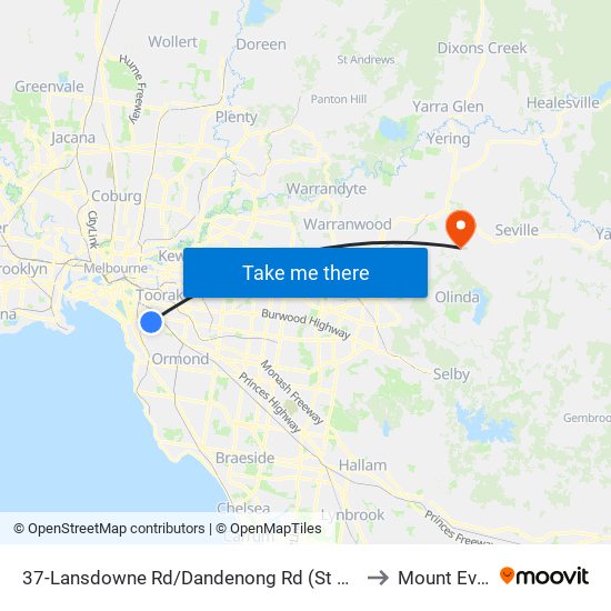 37-Lansdowne Rd/Dandenong Rd (St Kilda East) to Mount Evelyn map