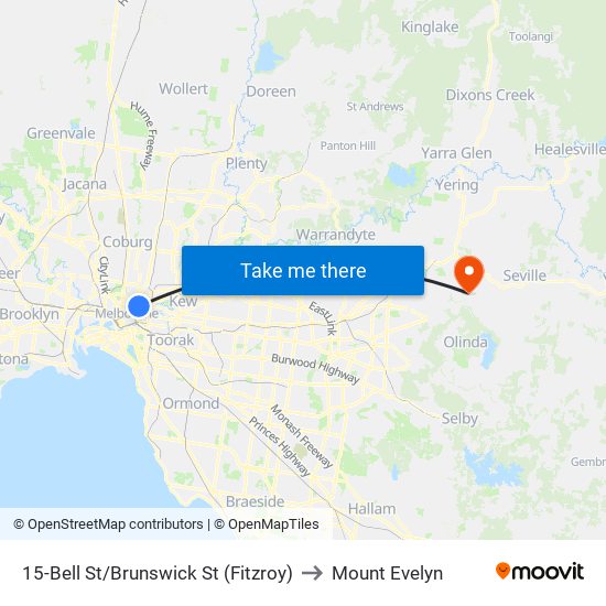 15-Bell St/Brunswick St (Fitzroy) to Mount Evelyn map