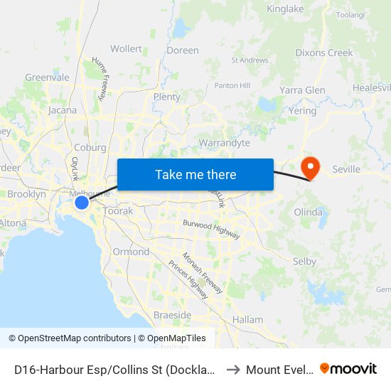 D16-Harbour Esp/Collins St (Docklands) to Mount Evelyn map
