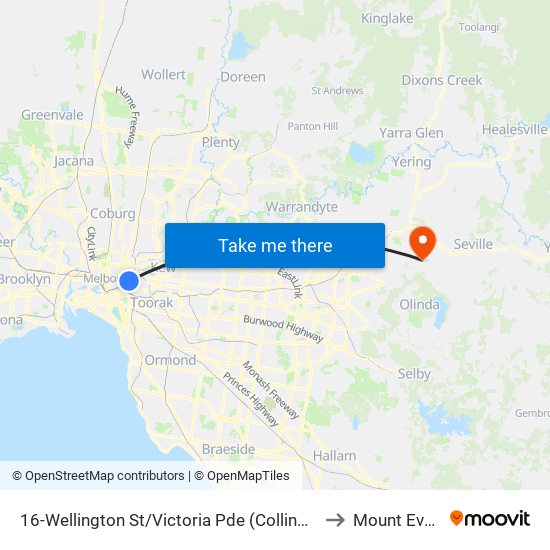 16-Wellington St/Victoria Pde (Collingwood) to Mount Evelyn map