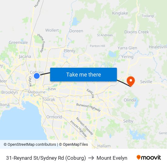 31-Reynard St/Sydney Rd (Coburg) to Mount Evelyn map
