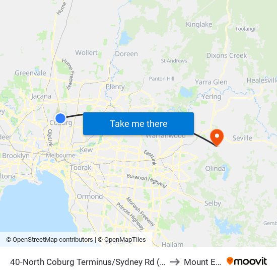 40-North Coburg Terminus/Sydney Rd (Coburg North) to Mount Evelyn map