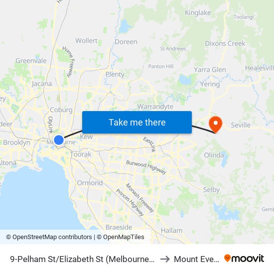 9-Pelham St/Elizabeth St (Melbourne City) to Mount Evelyn map