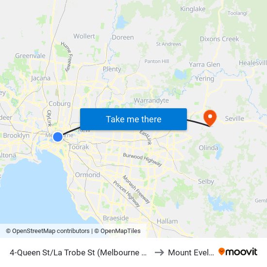 4-Queen St/La Trobe St (Melbourne City) to Mount Evelyn map