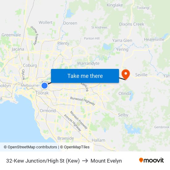 32-Kew Junction/High St (Kew) to Mount Evelyn map