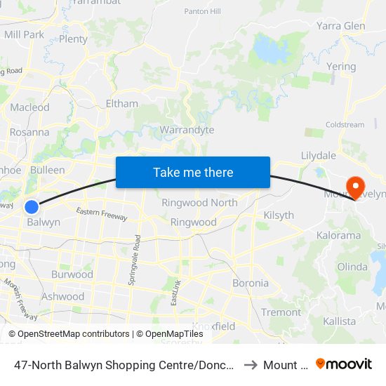 47-North Balwyn Shopping Centre/Doncaster Rd (Balwyn North) to Mount Evelyn map